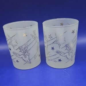 Georges Briard Silver Reindeer Set Of 2 Old Fashion Glases Signed